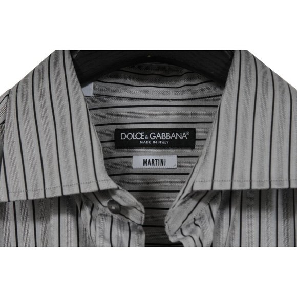 Dolce & Gabbana Mens Martini Striped Button Down Shirt Size 17 / 43 Gray Black - Picture 4 of 7